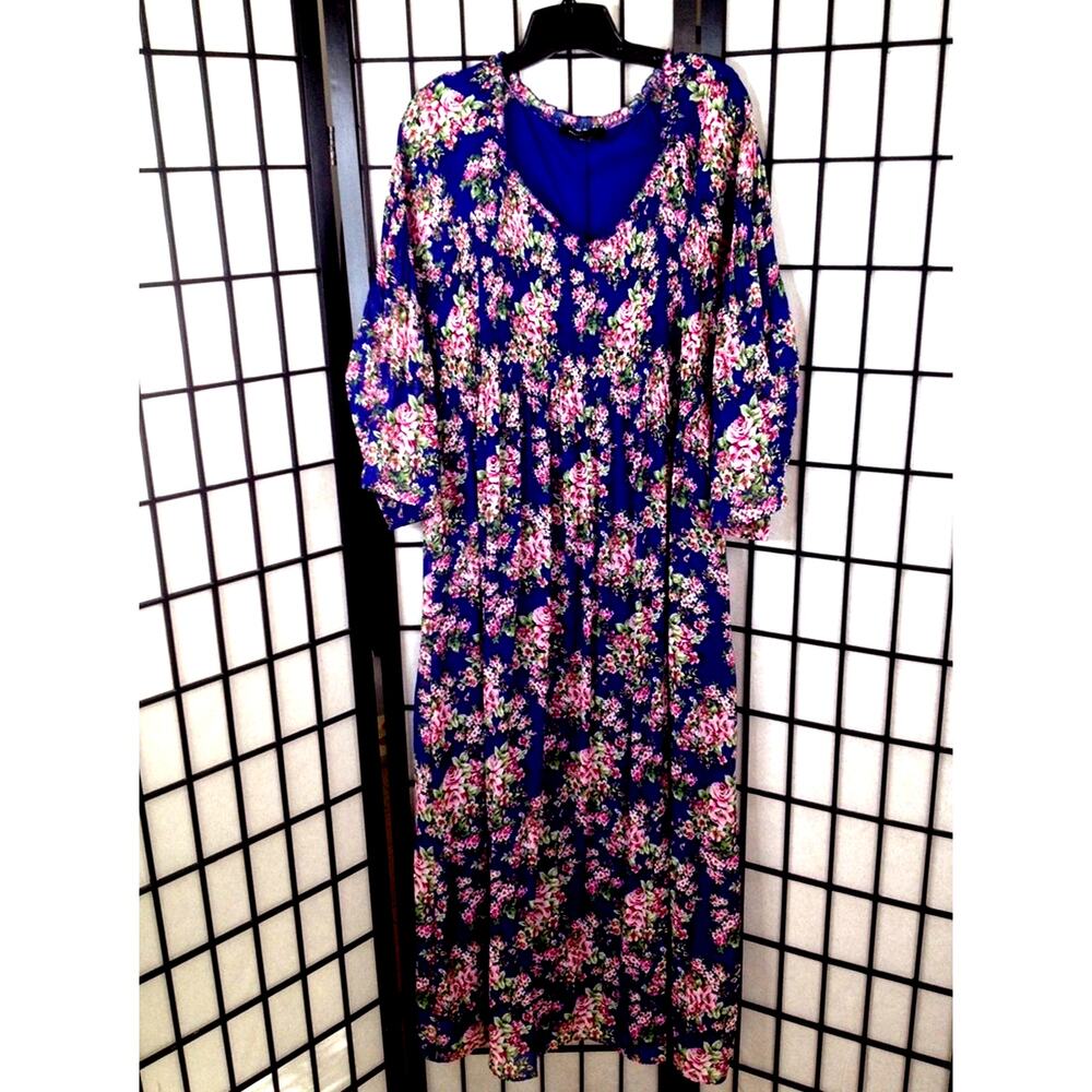 Robert Louis Blue Bell Sleeve Floral Maxi Dress XL
